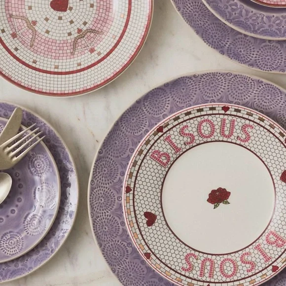 Anthropologie NWT Valentine Bistro Tile Dessert Plate with 24 Karat Gold - Picture 5 of 6